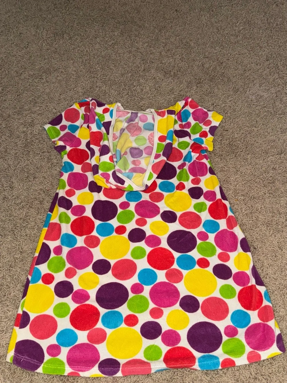 OP Kids Hooded One-Piece Polka Dot Terry Dress - White with Multicolor Dots